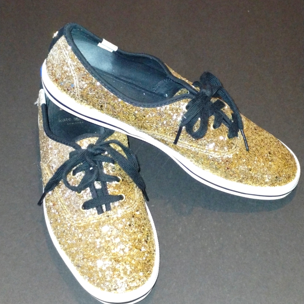 Kate Spade Keds Champion Glitter Gold and Black 9